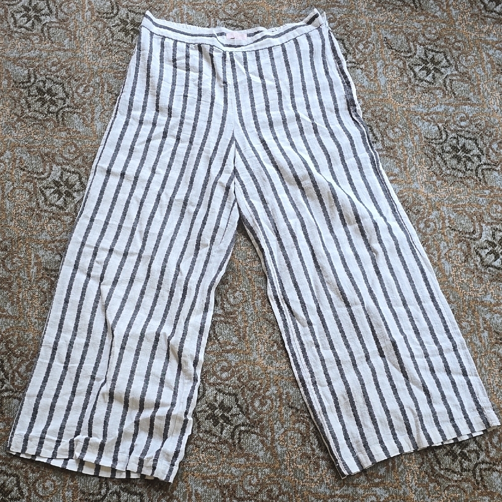 St. Tropez Black and White Striped Linen Pants